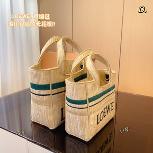 LWE024 Striped LOEWE Font Tote in raffia