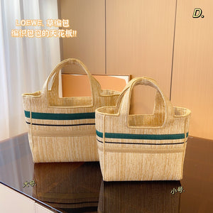 LWE024 Striped LOEWE Font Tote in raffia