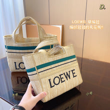 Load image into Gallery viewer, LWE024 Striped LOEWE Font Tote in raffia
