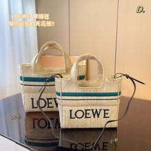 Load image into Gallery viewer, LWE024 Striped LOEWE Font Tote in raffia
