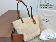 Load image into Gallery viewer, PD390 Prada Straw Tote Bag / Raffia &amp; Leather / 24 x 26 cm
