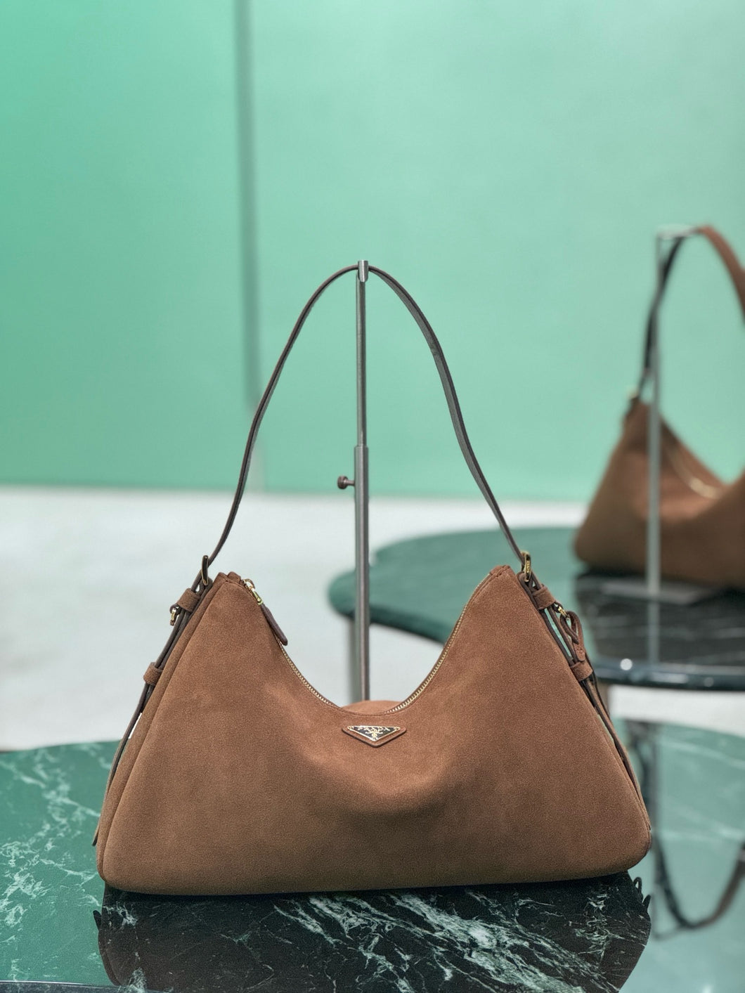 PD311 Prada Aimée Large Suede Shoulder Bag / HIGHEST QUALITY VERSION /9x15.3x4.7inch