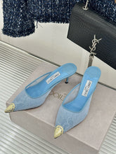 Load image into Gallery viewer, SE1748 Jimmy Choo Lace &amp; Metal Toe High Heel Mules / 10cm / Size 5-12
