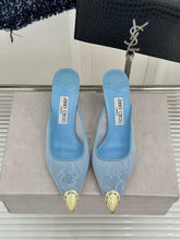 Load image into Gallery viewer, SE1748 Jimmy Choo Lace &amp; Metal Toe High Heel Mules / 10cm / Size 5-12
