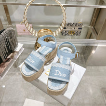 Load image into Gallery viewer, SE1753 Dior Dway Denim Espadrille Wedge Sandals / 9.5cm Heel / Size 4- 11
