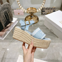 Load image into Gallery viewer, SE1753 Dior Dway Denim Espadrille Wedge Sandals / 9.5cm Heel / Size 4- 11
