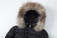 Load image into Gallery viewer, CLTH419 Boedic Black Hooded Shearling Long Down Jacket / Size0/1/2/3/4
