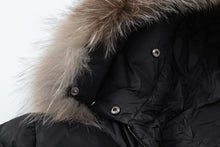 Load image into Gallery viewer, CLTH419 Boedic Black Hooded Shearling Long Down Jacket / Size0/1/2/3/4
