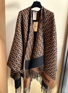 CLTH391 FF Brown Wool And Cashmere Poncho