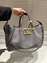 Load image into Gallery viewer, VLTN084 Medium Straw Summer Tote Bag / W13.8xH9.8xD6.7 in
