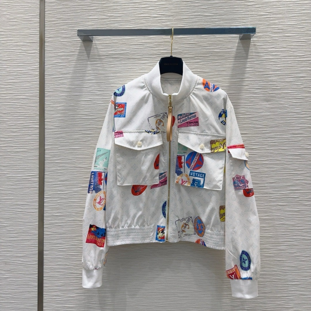 CLTH429 LV Doodle Print Bomber Jacket