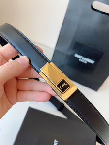 BL241 YSL Charniere Buckle Belt in Smooth Leather / 2.5cm/1"