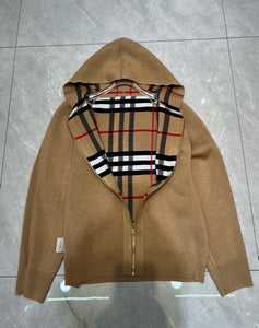 CLTH405 BUR Check Hood Cotton Zip Hoodie