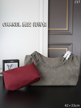 Load image into Gallery viewer, CC1462 CHANEL Suede Drawstring Chain Tote &amp; Pouch Set / 42 x 33 cm
