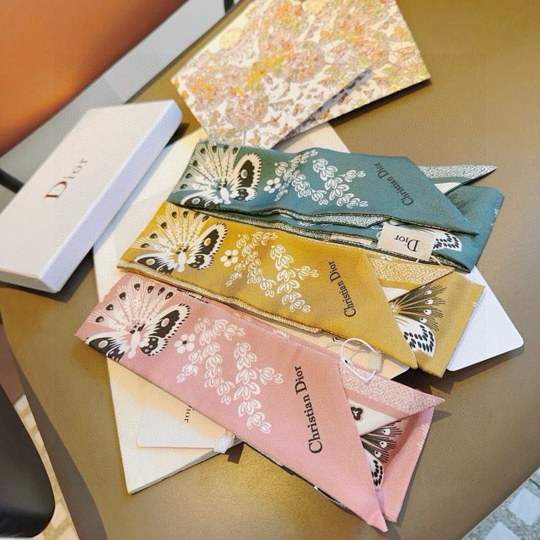 CLTH446 Toile de Jouy Papillon Mitzah Scarf / 2.5 x 41.5 inches