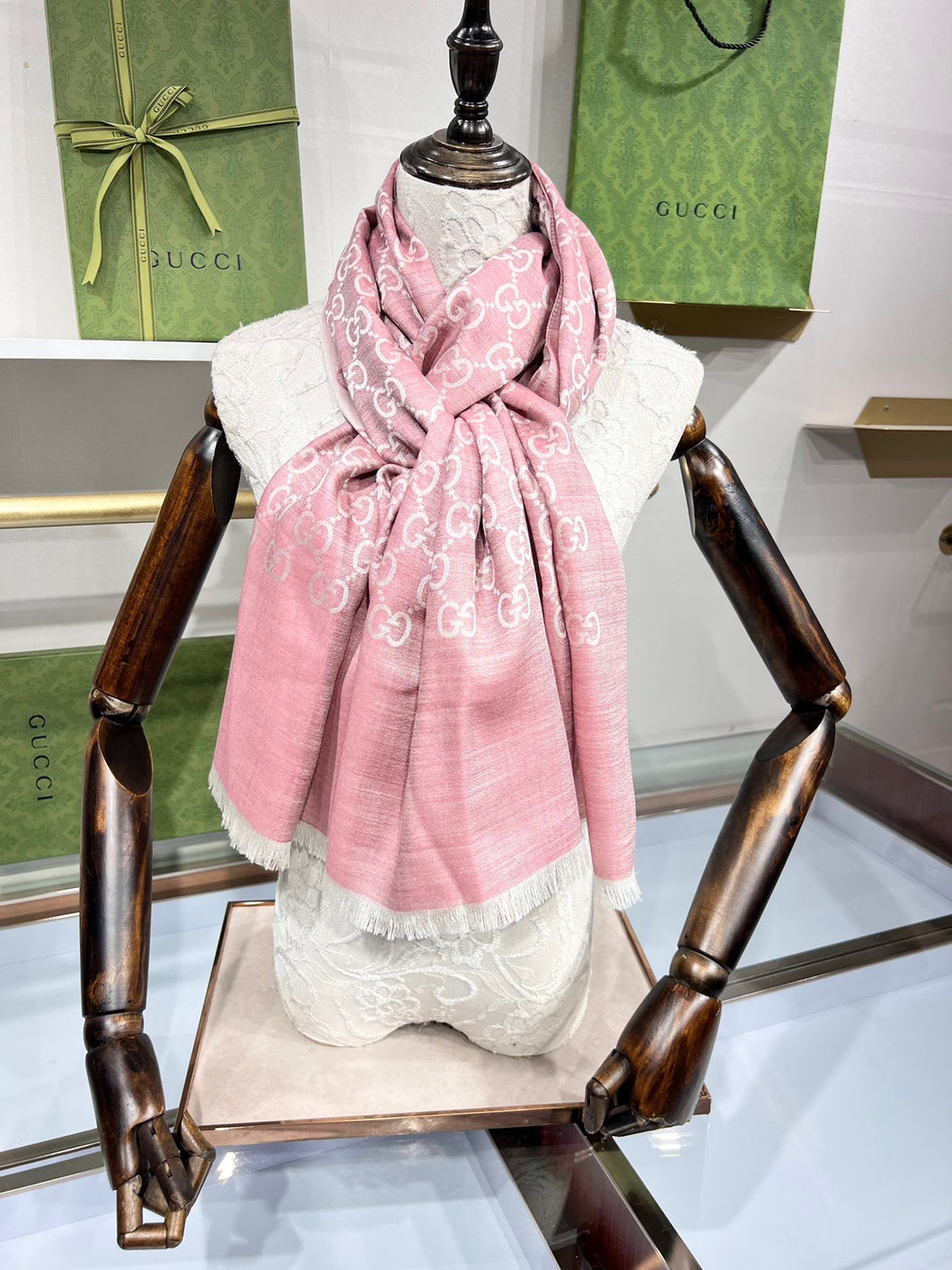 CLTH339 GG Wool Shawl with Web / 70X200cm(27.5x78.7in)