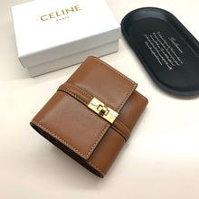 Load image into Gallery viewer, CL130  Small Trifold Wallet 16 in Shiny Calfskin Brown / 4 x 4 x 2 IN
