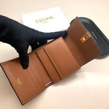 Load image into Gallery viewer, CL130  Small Trifold Wallet 16 in Shiny Calfskin Brown / 4 x 4 x 2 IN
