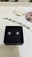 Load image into Gallery viewer, JW1432 CHANEL Mini Silver Double C Full Crystal Stud Earrings
