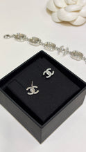 Load image into Gallery viewer, JW1432 CHANEL Mini Silver Double C Full Crystal Stud Earrings
