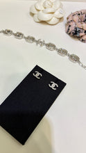 Load image into Gallery viewer, JW1432 CHANEL Mini Silver Double C Full Crystal Stud Earrings
