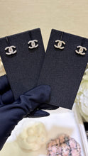 Load image into Gallery viewer, JW1432 CHANEL Mini Silver Double C Full Crystal Stud Earrings
