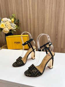 SE1169 FF Delfina Brown Fabric High-heeled Sandals / Size4-12