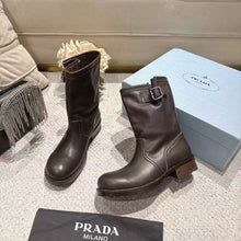 Load image into Gallery viewer, SE1762 Prada 26SS Stacked Western Buckle Biker Ankle Boots / Size 5-11
