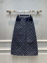Load image into Gallery viewer, CLTH387 LB Monogram Denim Midi Skirt
