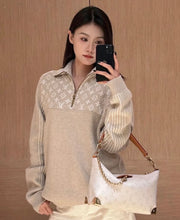 Load image into Gallery viewer, CLTH497 LV 2026 Fall-Winter Ski Half-Zip Monogram Sweater / Apricot / Wool Blend
