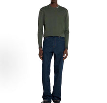Load image into Gallery viewer, CLTH499 Gucci 2026 Fall-Winter Knit Top / Green / Silk-Cotton Blend / Intarsia Collar Logo
