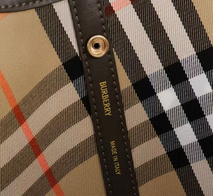 BUR140 Checkered Tote with Leather Trim / 16.1x9.4x10.2inch / HIGHEST QUALITY VERSION