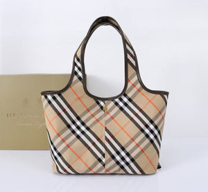 BUR140 Checkered Tote with Leather Trim / 16.1x9.4x10.2inch / HIGHEST QUALITY VERSION