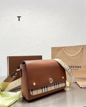 Load image into Gallery viewer, BUR100 Leather and Vintage Check Note Crossbody Bag / 9.8 x 3.3 x 7.1in
