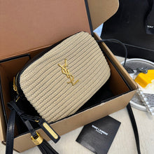 Load image into Gallery viewer, YSK244 Lou Camera Bag in Raffia and Smooth Leather / 9 X 6.2 X 2.4 inches
