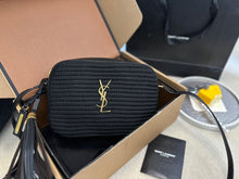 Load image into Gallery viewer, YSK244 Lou Camera Bag in Raffia and Smooth Leather / 9 X 6.2 X 2.4 inches
