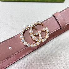 Load image into Gallery viewer, BL197 GG Leather belt with pearl Double G / 30mm
