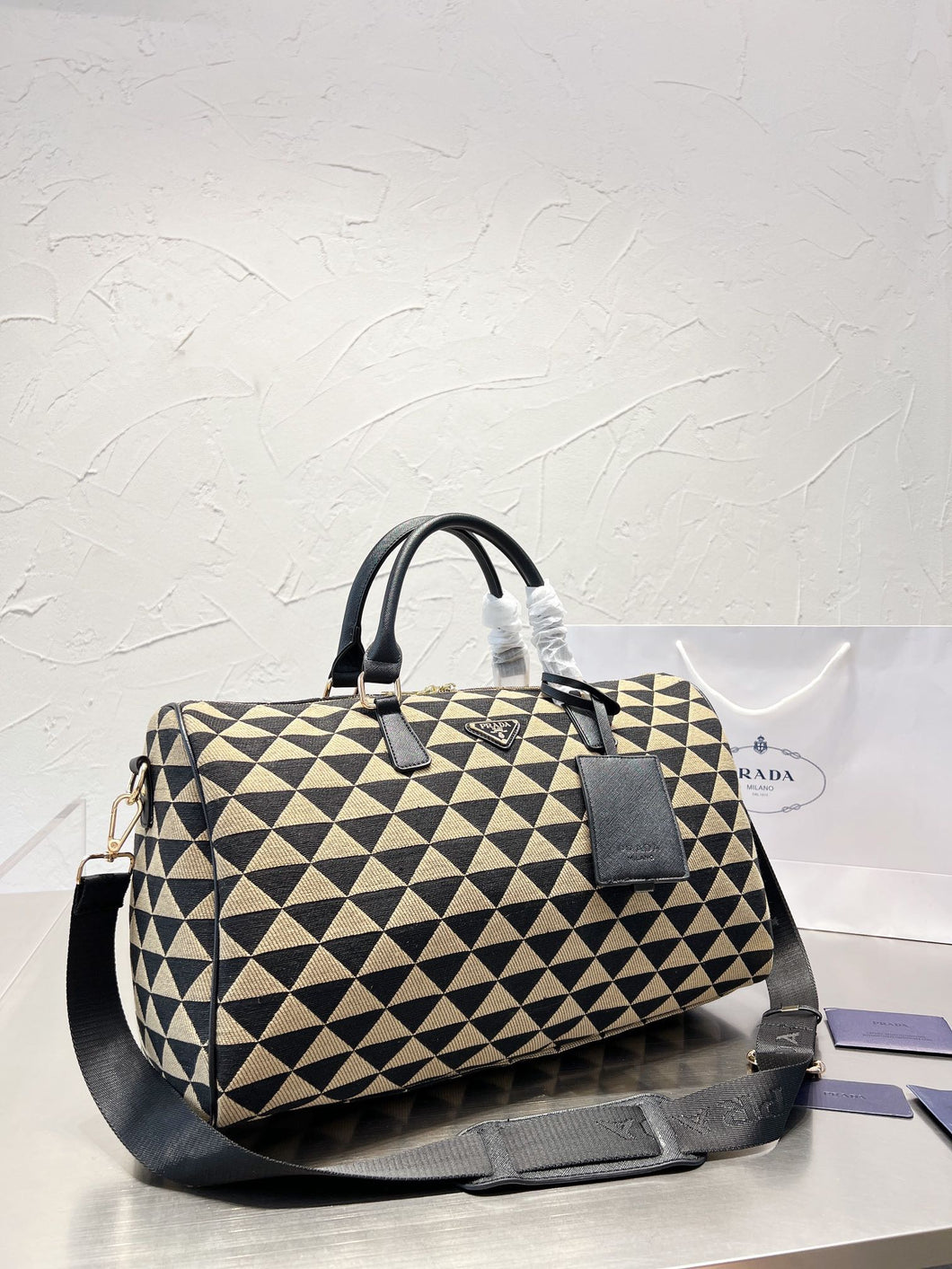 PD174 Symbole embroidered jacquard fabric travel bag / 17.7x9.1x9.6inch