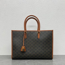 Load image into Gallery viewer, CL092 Medium Horizontal Cabas in Triomphe Canvas and Calfskin Tan / 15.7x5.7x11.8inch
