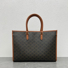 Load image into Gallery viewer, CL092 Medium Horizontal Cabas in Triomphe Canvas and Calfskin Tan / 15.7x5.7x11.8inch
