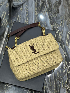 YSK185 Niki Medium Chain Bag in Raffia and Leather / HIGHEST QUALITY VERSION