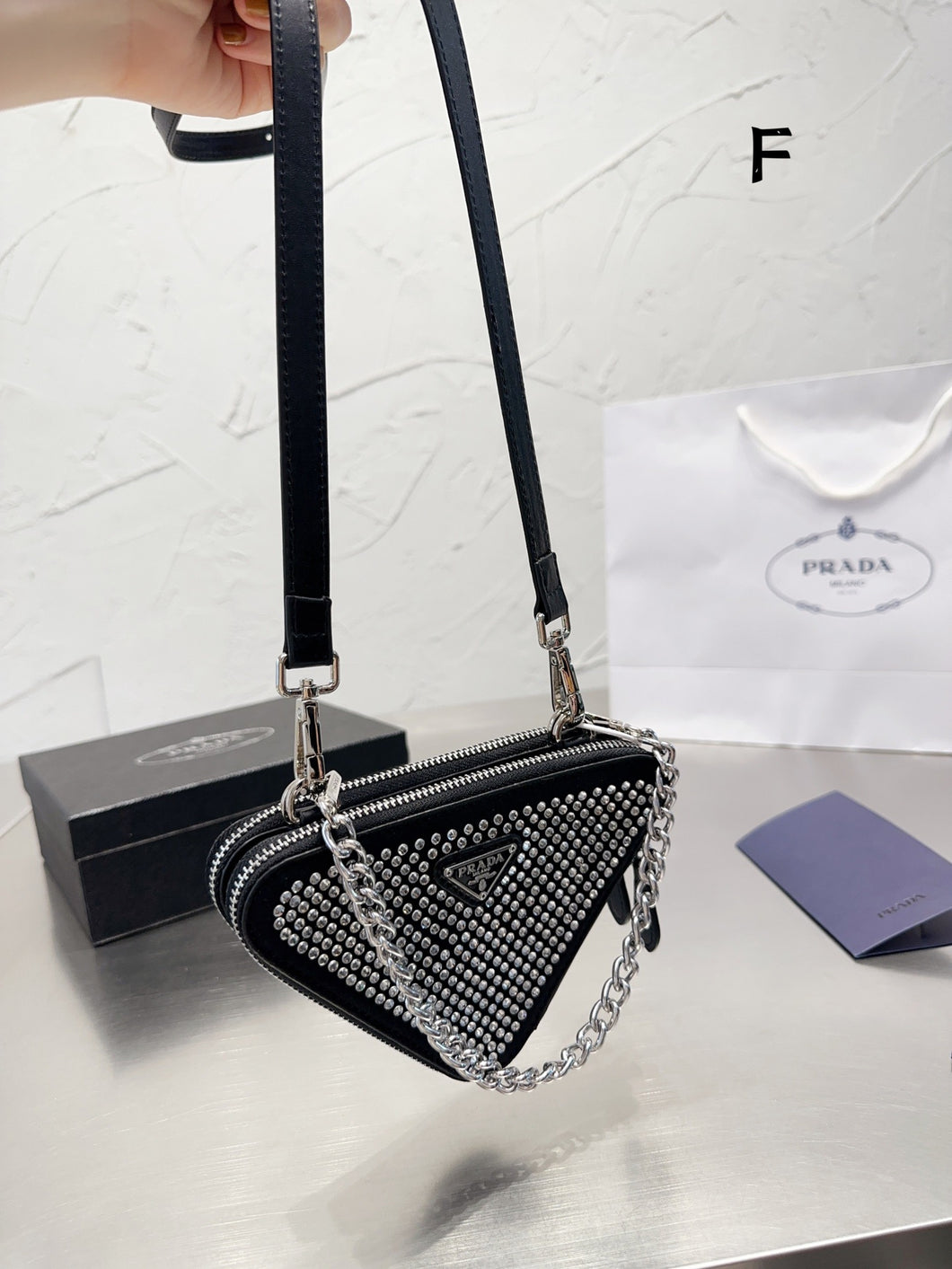 PD184 Embellished Satin and Leather mini-pouch / 5.9x3.9inch